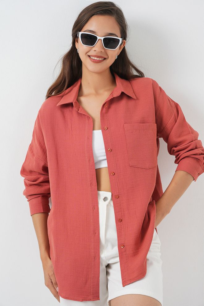 Bigdart Rode Casual Streetwear Shirt Met Polo Hals Groothandel Kleding Casual
