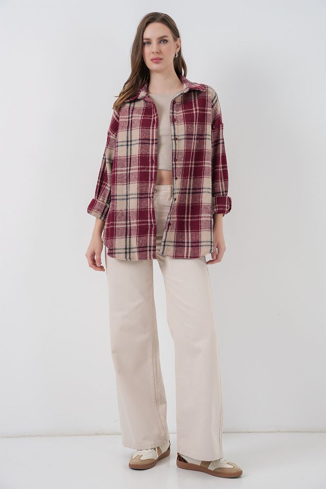 Bigdart قميص أرجواني داكن غير رسمي كبير الحجم منقوش بأزرار ملابس بالجملة 1