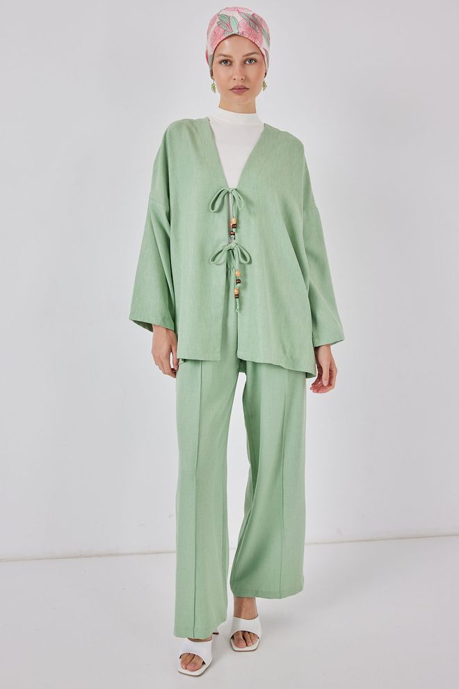 Bigdart Fato Formal Elegante Verde Com Calças Palazzo De Perna Larga Roupas por atacado Modesto