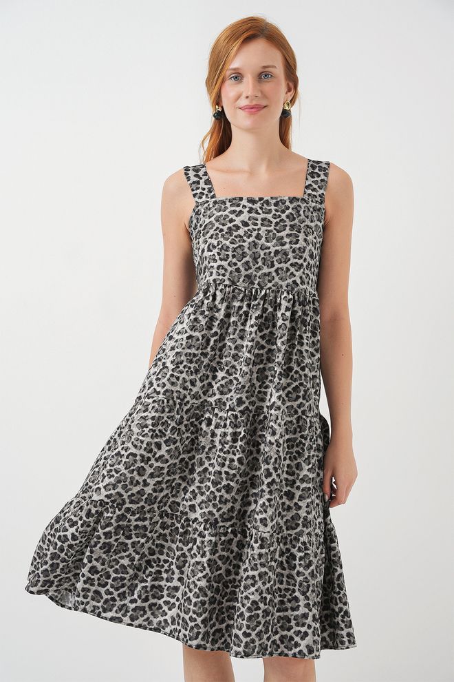 Bigdart Vestido Babydoll Gris Con Estampado De Leopardo Ropa al por mayor Casual