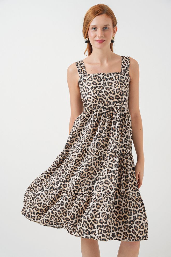 Bigdart Vestido Beige De Línea A Con Estampado De Leopardo Ropa al por mayor Casual