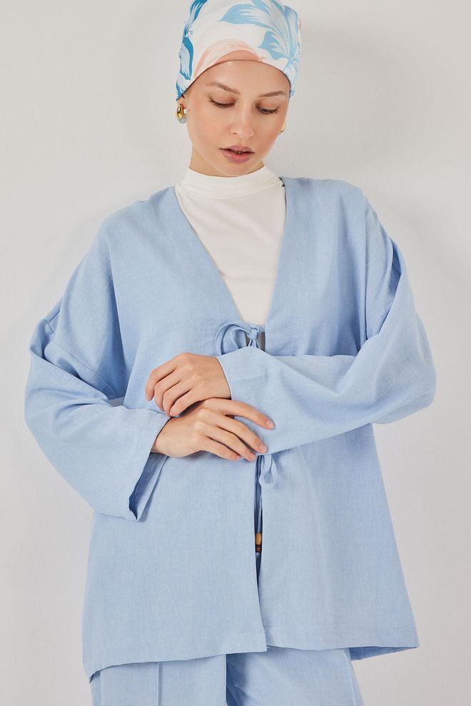 Bigdart Blue Modest Oversized Fit Suit With Tie Closure Wholesale Clothing 1