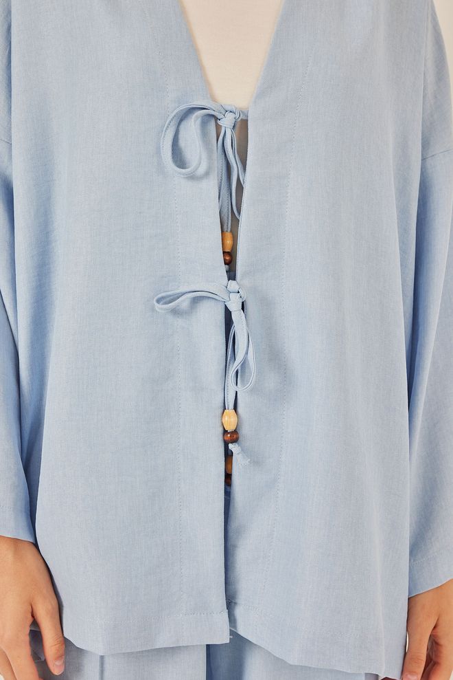 Bigdart Blue Modest Oversized Fit Suit With Tie Closure Wholesale Clothing Casual