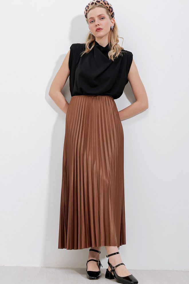 Bigdart Smeđa Elegantan Nabrana Maxi Suknja Visoki Struk Veleprodaja odjeće Formalni