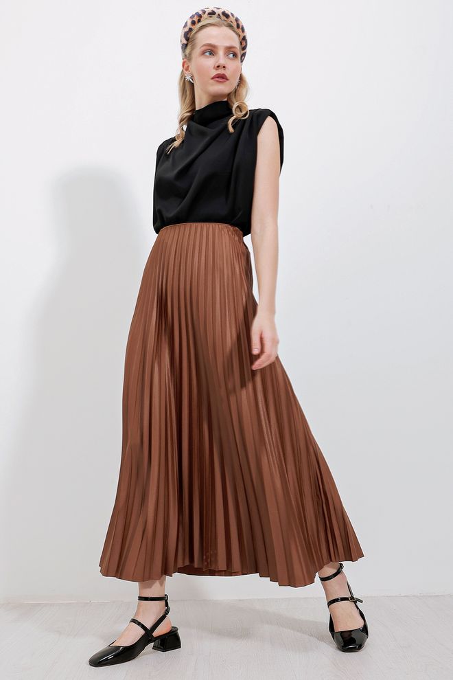 Bigdart Ruda Eleganti Klostuota Maxi Sijonas Aukštas Liemuo Didmeninė prekyba drabužiais Pankiškas