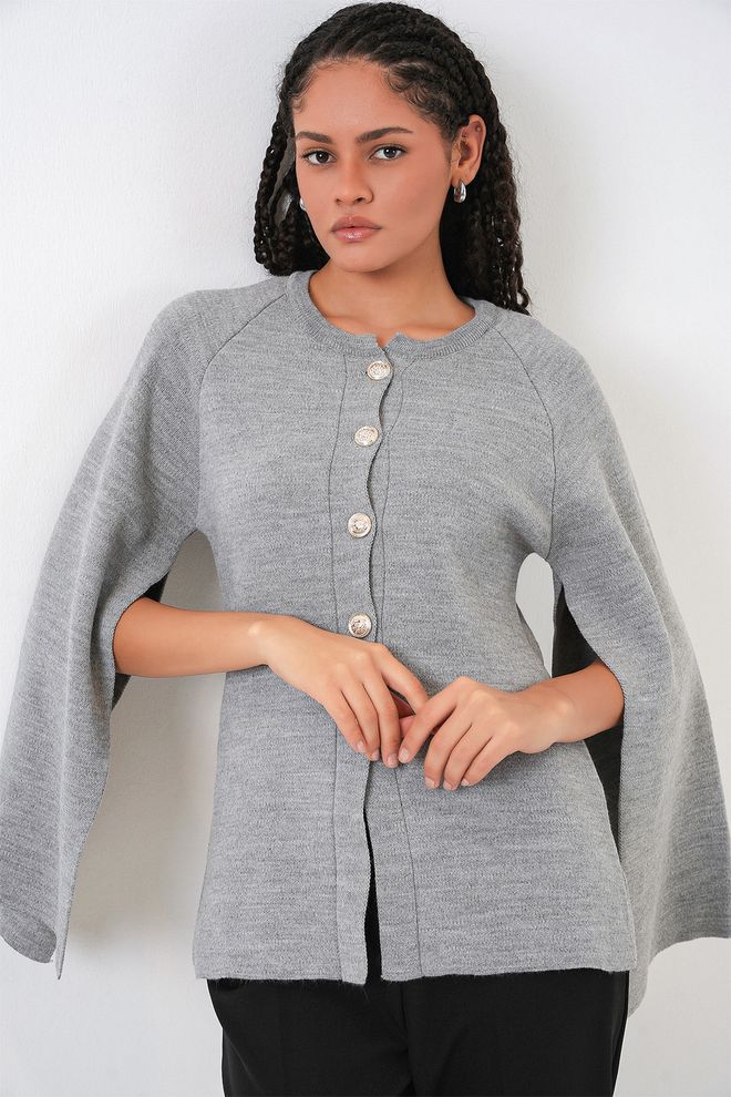 Bigdart Cardigan Grigio Elegante Con Maniche Extra Lunghe Abbigliamento all'ingrosso Casuale