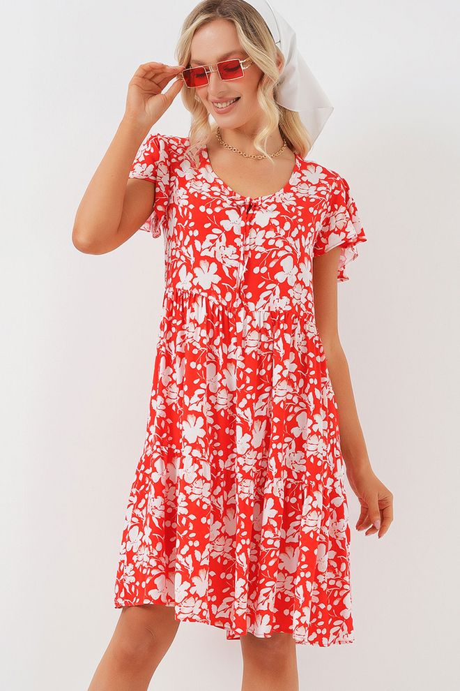Bigdart Robe Babydoll Rouge À Motifs Floraux Avec Manches Flottantes Vêtements en gros Décontracté
