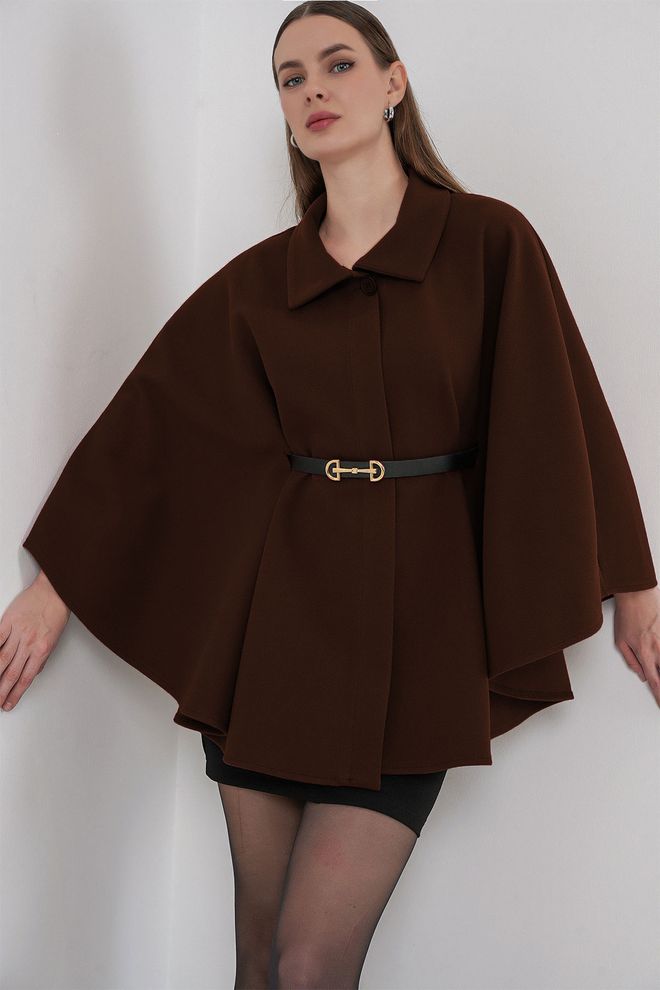 Bigdart Braun Eleganter Oversized Poncho Mit Gekerbtem Hals Großhandelskleidung Lässig