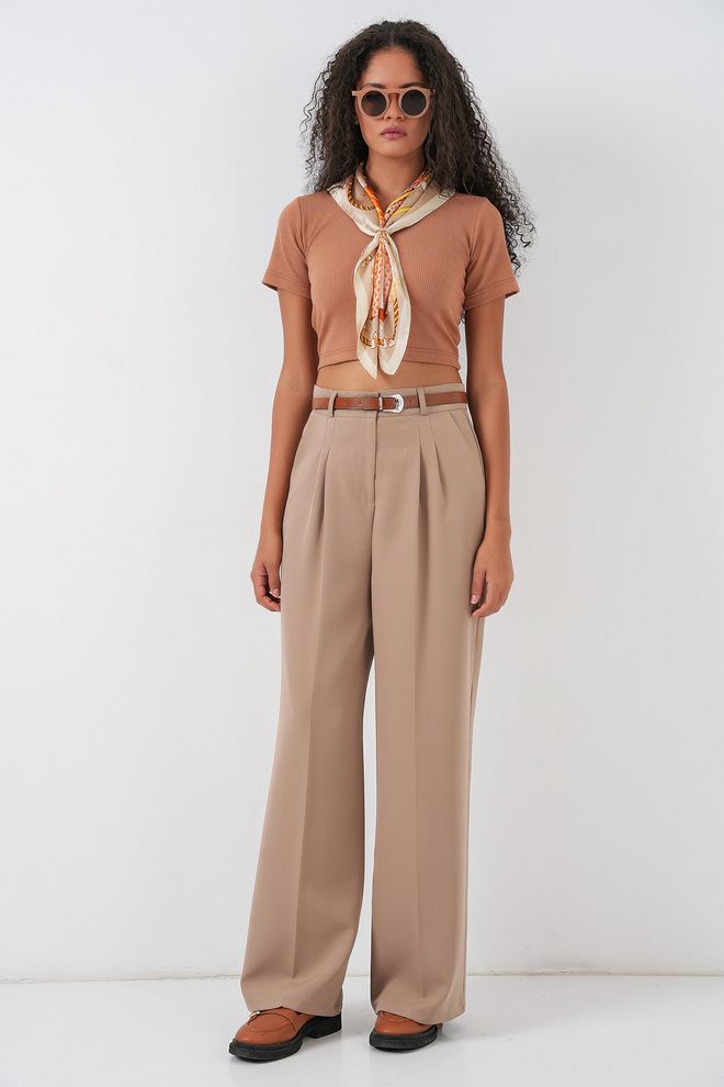 Bigdart Beige Tapered/Carrot Pants With Wide Leg Wholesale Clothing Work