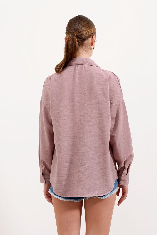 Bigdart Camicia Rosa Casual Oversize Con Collo Dentellato Abbigliamento all'ingrosso Primavera