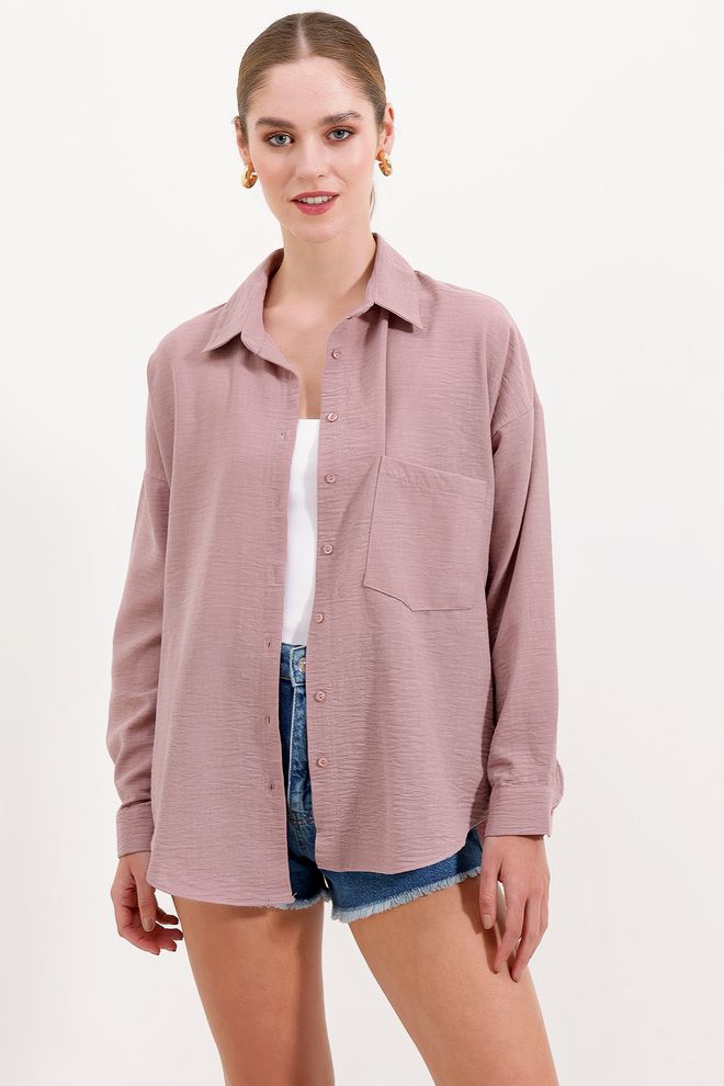 Bigdart Camicia Rosa Casual Oversize Con Collo Dentellato Abbigliamento all'ingrosso Casuale