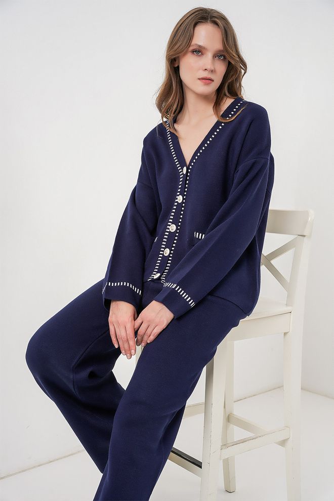 Bigdart Navy Blue Set With Striped Elegance Wholesale Clothing Modest