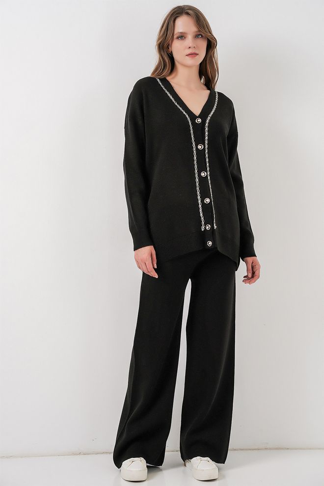 Bigdart Conjunto Elegante Negro Abotonado Con Pantalones Palazzo Ropa al por mayor Casual
