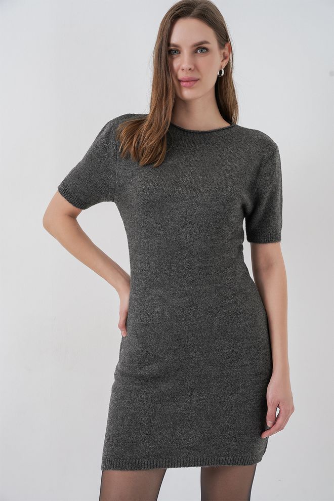 Bigdart Vestito A Guaina Grigio Con Mezza Manica Abbigliamento all'ingrosso Casuale