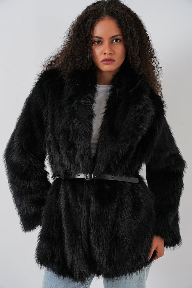 Bigdart Manteau En Fourrure Noir Avec Col Cranté Et Fermeture À Nouer Vêtements en gros Décontracté