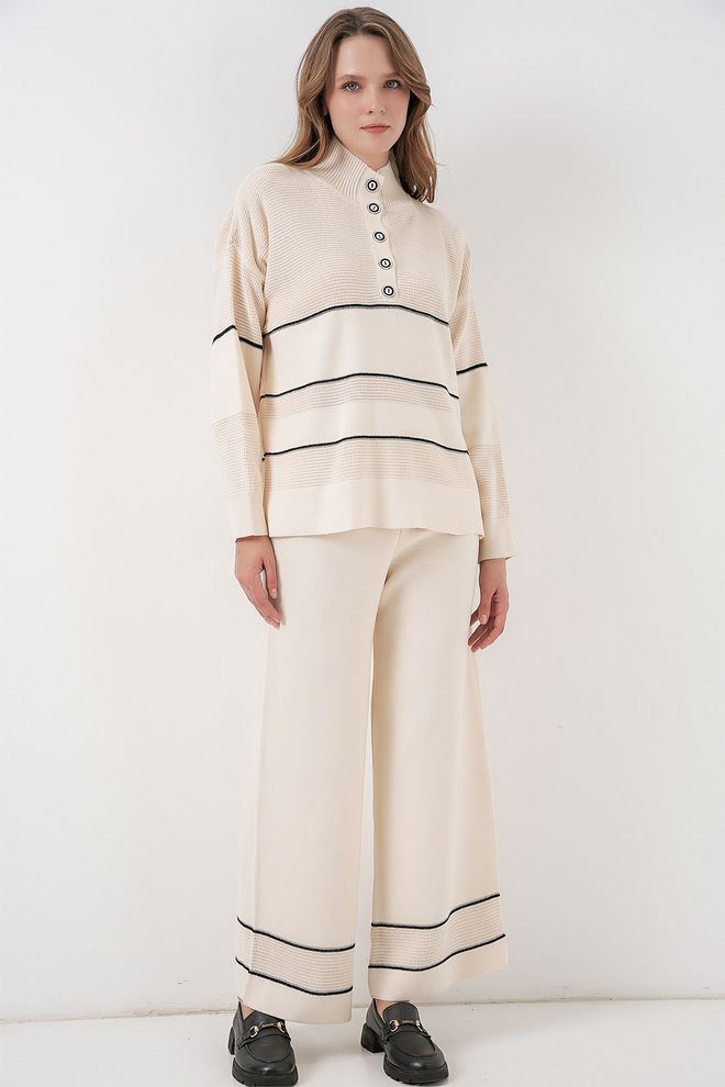 Bigdart جلس اللون البيج مخطط مع بنطلون بالسيدو بقصة ساق عريضة ملابس بالجملة غير رسمي