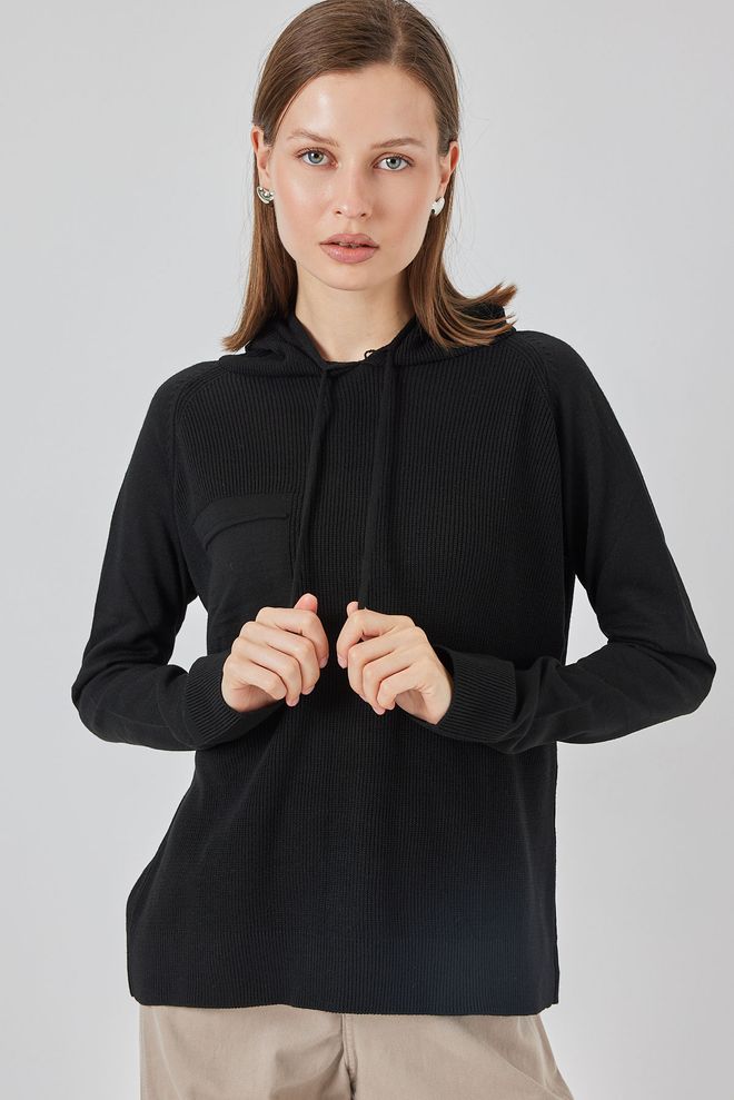 Bigdart Jersey Negro Con Cuello Con Capucha Ajuste Regular Y Mangas Largas Ropa al por mayor Casual