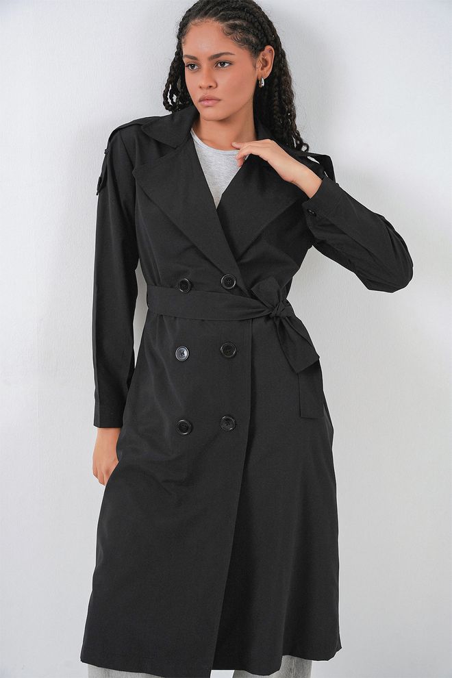 Bigdart Siyah Trençkot – Zarif Tek Düğmeli Klasik Toptan Giyim İş