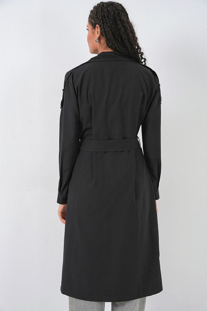 Bigdart Siyah Trençkot – Zarif Tek Düğmeli Klasik Toptan Giyim Nostaljik