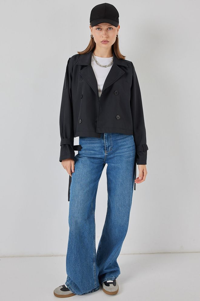 Bigdart أسود معطف الخندق ملابس خارجية أنيقة ذات أزرار ملابس بالجملة 1