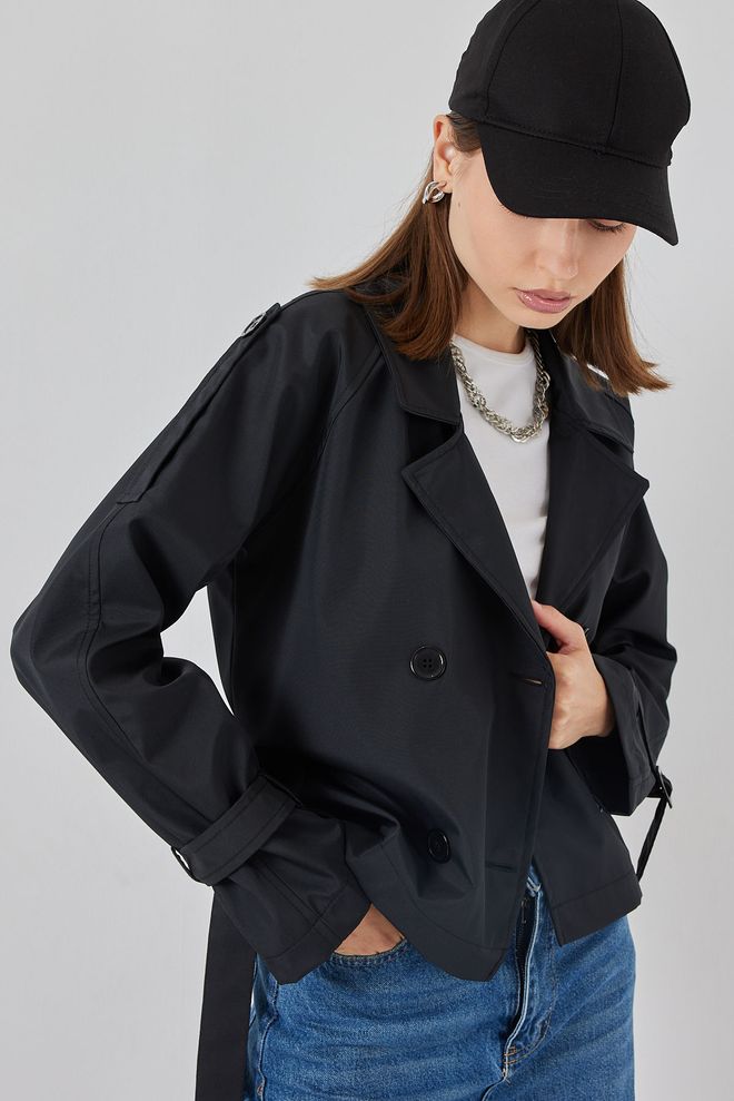 Bigdart أسود معطف الخندق ملابس خارجية أنيقة ذات أزرار ملابس بالجملة ربيع