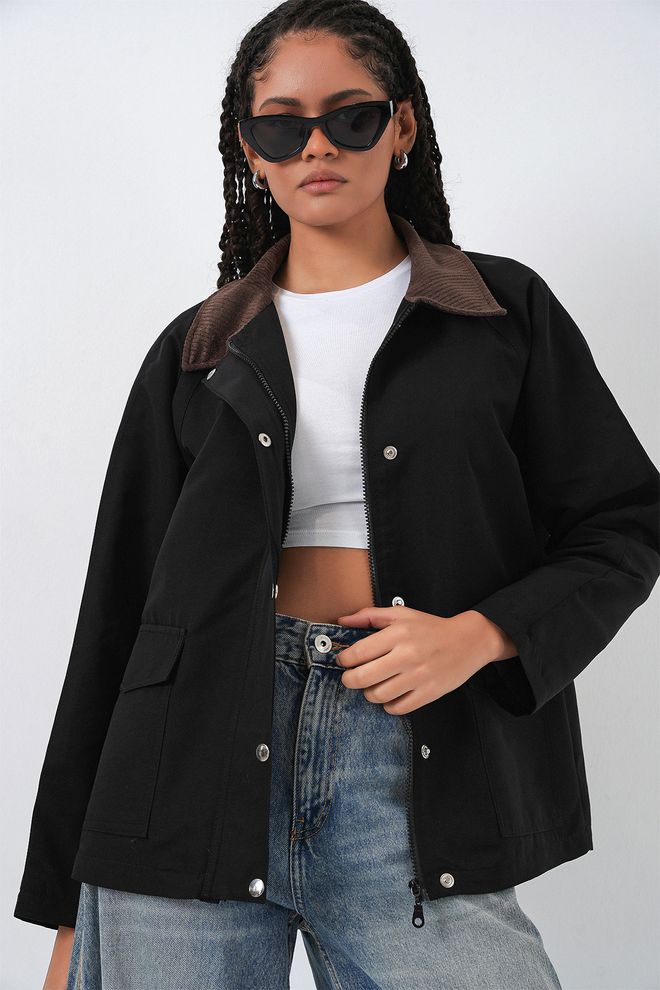 Bigdart Chaqueta Negra Casual De Ropa De Calle Con Cierre De Botón A Presión Ropa al por mayor Casual