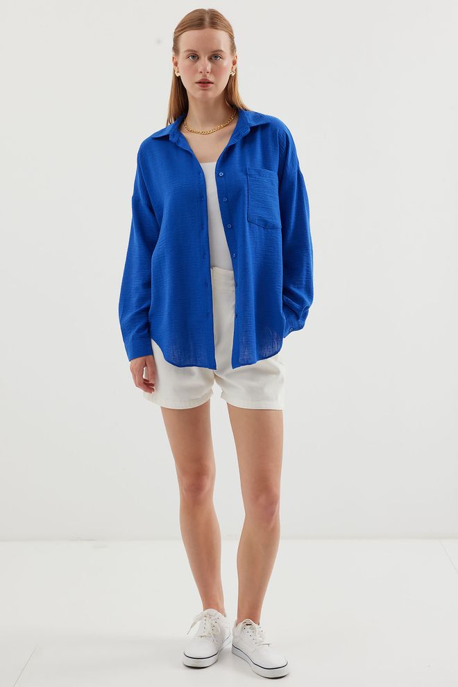 Bigdart Modrá Oversized Neformálna Košeľa Na Gombíky Veľkoobchod s oblečením 1