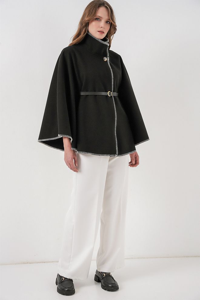 Bigdart Poncho Elegante Preto Com Manga Capa Roupas por atacado 1