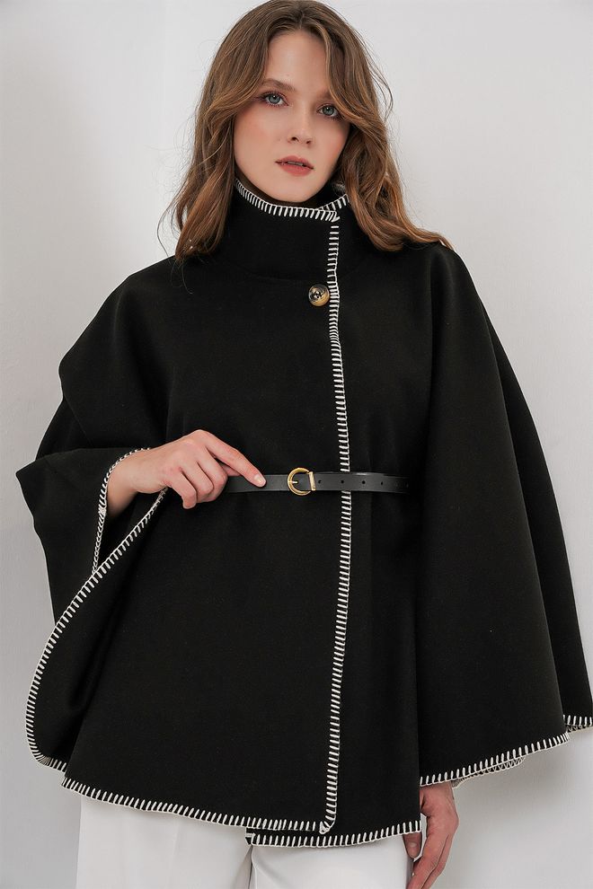 Bigdart Poncho Elegante Preto Com Manga Capa Roupas por atacado A relaxar