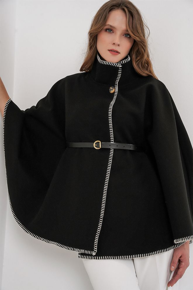 Bigdart Poncho Elegante Preto Com Manga Capa Roupas por atacado Outono