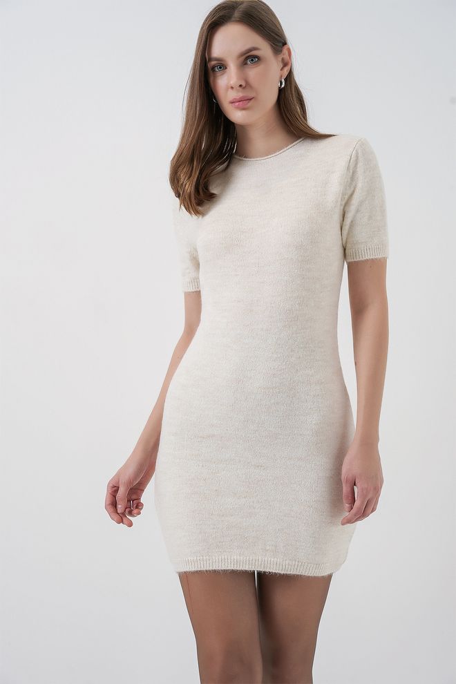 Bigdart Vestito Bodycon Mini Beige Con Maniche A Mezzo Giro Abbigliamento all'ingrosso Casuale