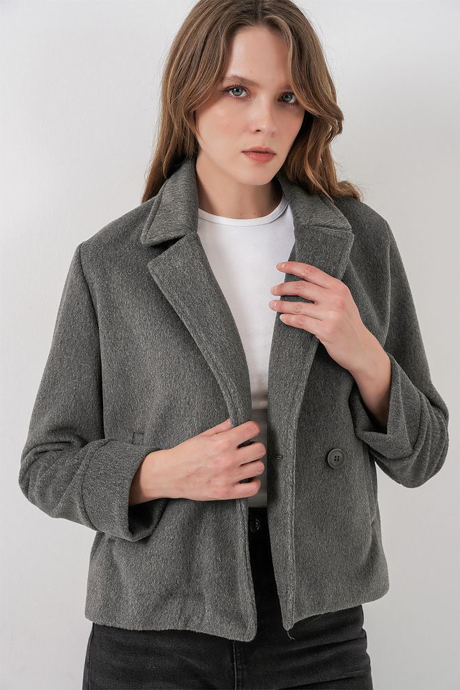 Bigdart Grey Double Breasted Blazer Jacket Wholesale Clothing Casual