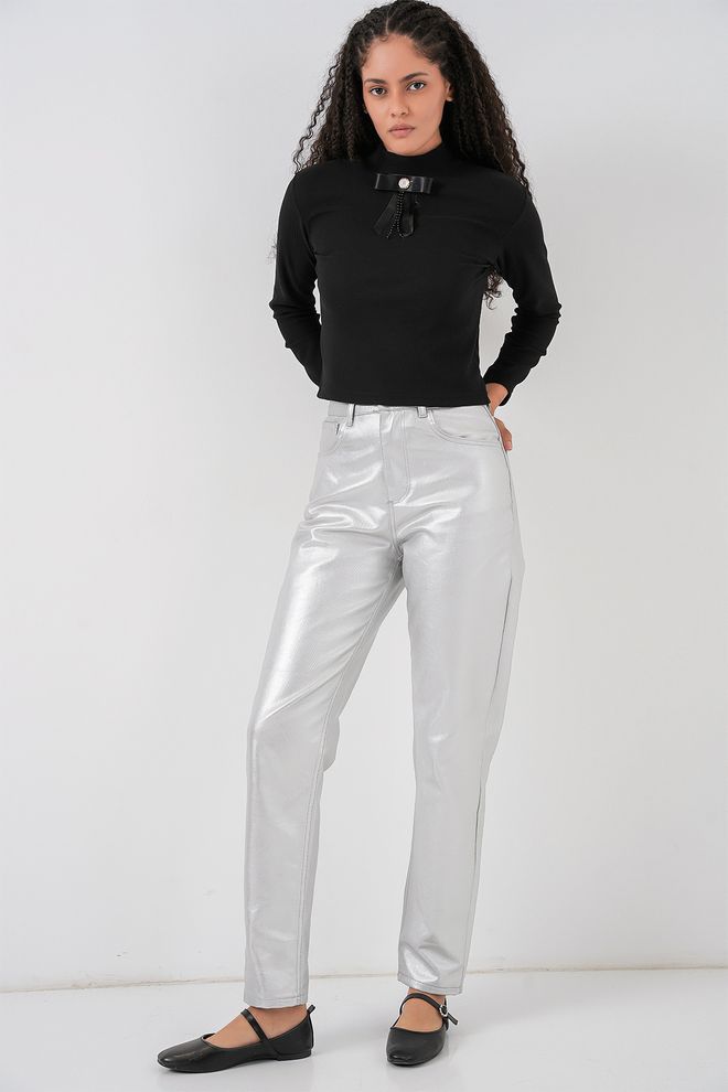 Bigdart Calças Prata Afuniladas/Cenoura Roupas por atacado Casual