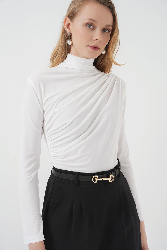 Bigdart بلوزة أنيقة بيضاء بقصة ضيقة وياقة طويلة ملابس بالجملة رَسمِيّ