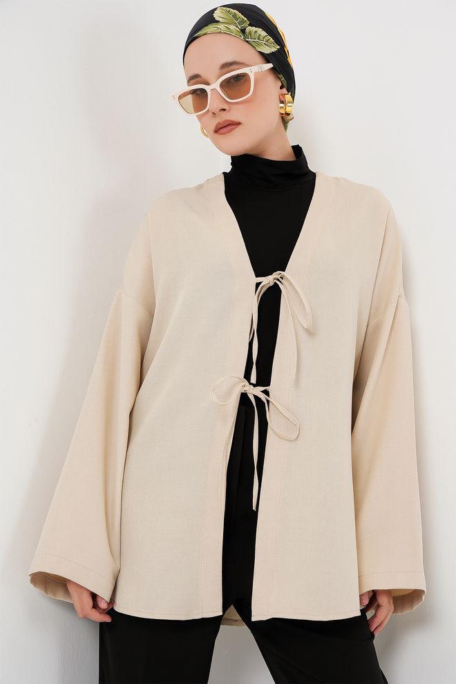 Bigdart كيمونو اللون البيج مع مقاس كبير ورقبة على شكل حرف V ملابس بالجملة محتشم