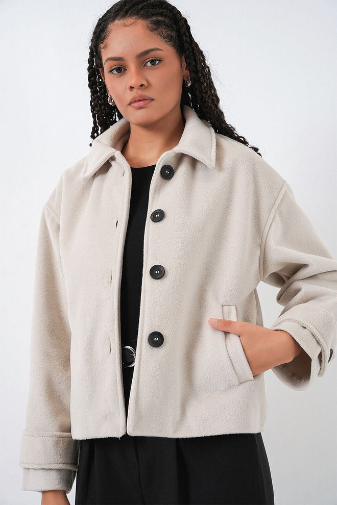 Bigdart Chaqueta Shacket Beige Talla Grande Con Cuello En Punta Ropa al por mayor Casual