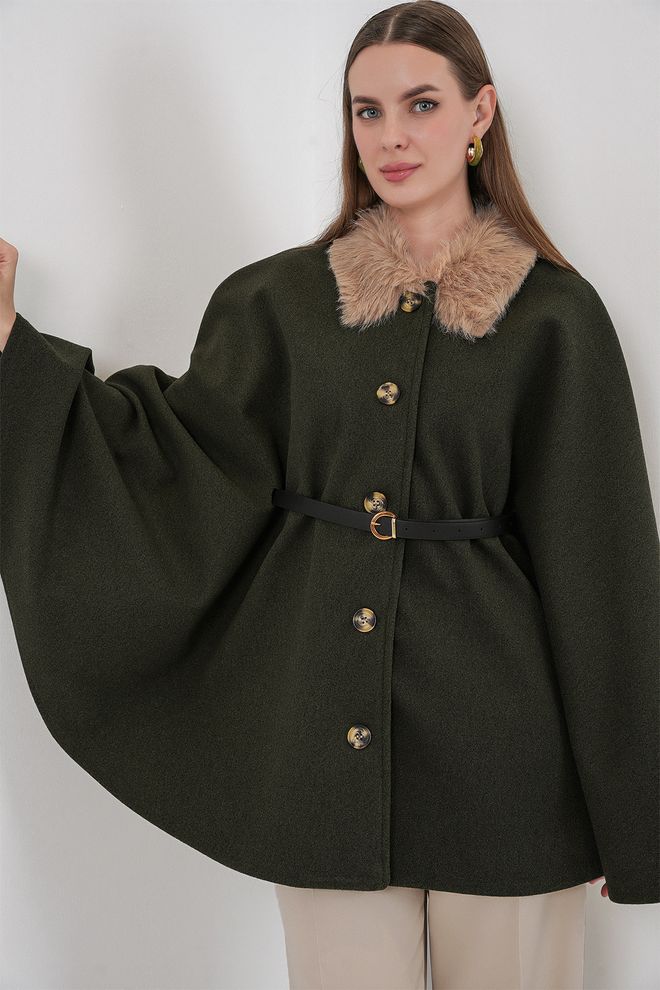 Bigdart Коричневый Элегантный Пончо С Зубчатой Шеей Оптовая продажа одежды Скромный