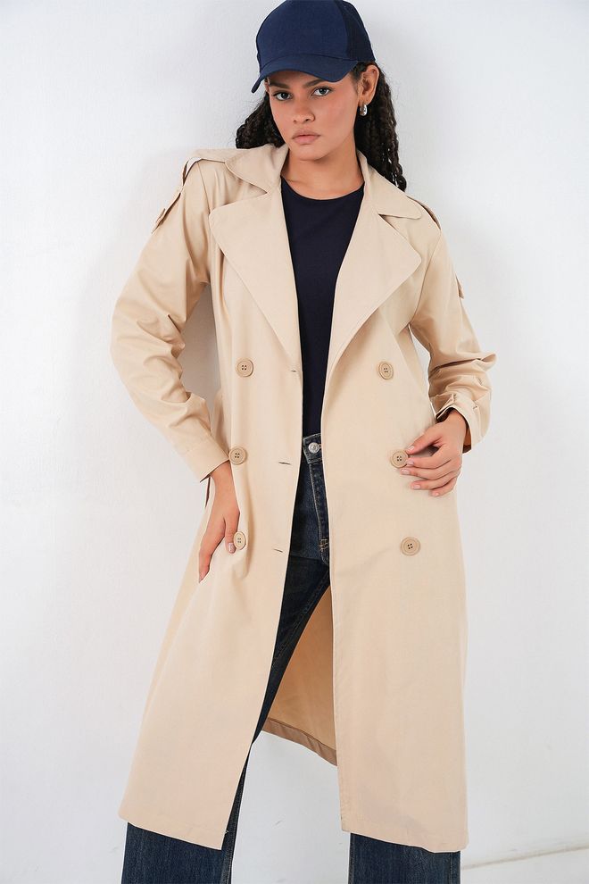 Bigdart Bej Trençkot Zarif Tek Düğmeli Palto Toptan Giyim 1