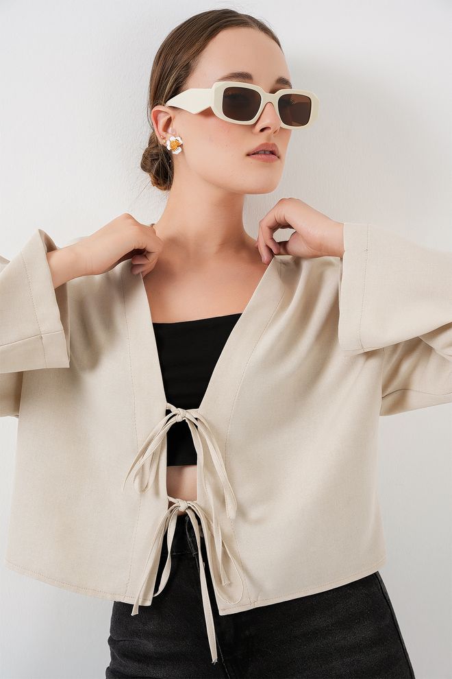 Bigdart Beige Kimono With Tie Closure For Casual Elegance Wholesale Clothing Modest