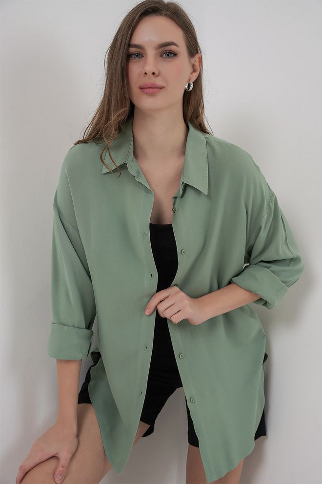 Bigdart Camisa Verde Oversized Casual Com Gola Polo Roupas por atacado Casual