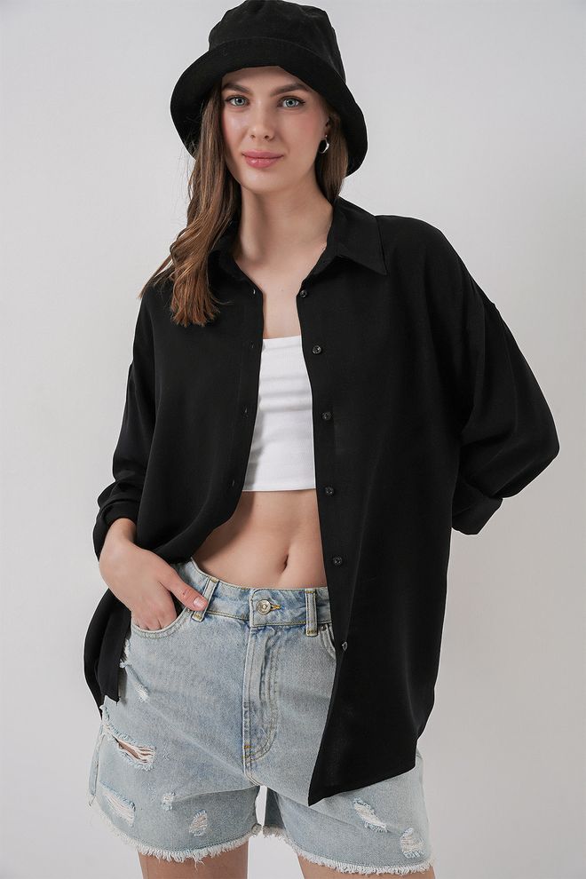 Bigdart قميص أسود بأسلوب غير رسمي وملابس الشارع ملابس بالجملة غير رسمي