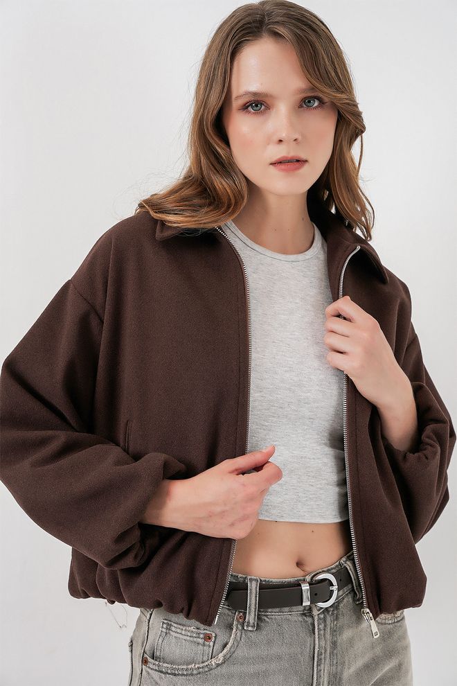 Bigdart Chaqueta Marrón De Sobrecamisa Con Cremallera Y Cuello En Punta Ropa al por mayor Casual