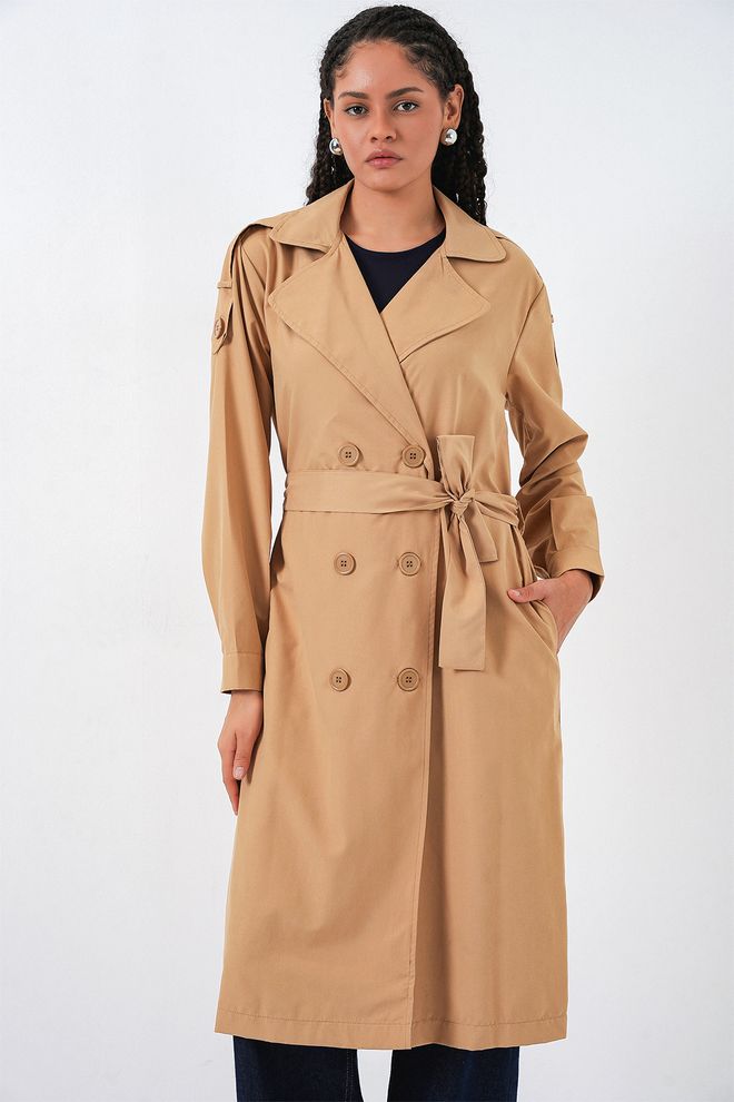 Bigdart Béžový Trenčkot Elegantný Opásaný Kabát Na Gombíky Veľkoobchod s oblečením Neformálny