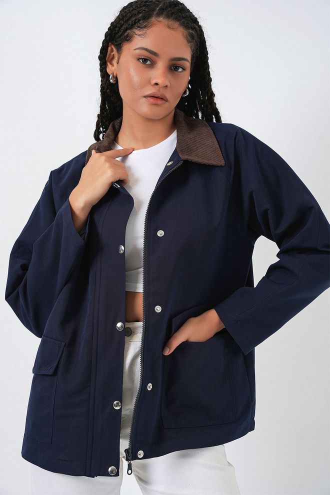 Bigdart Chaqueta Azul Marino Sobrecamisa Con Cremallera Ropa al por mayor Casual