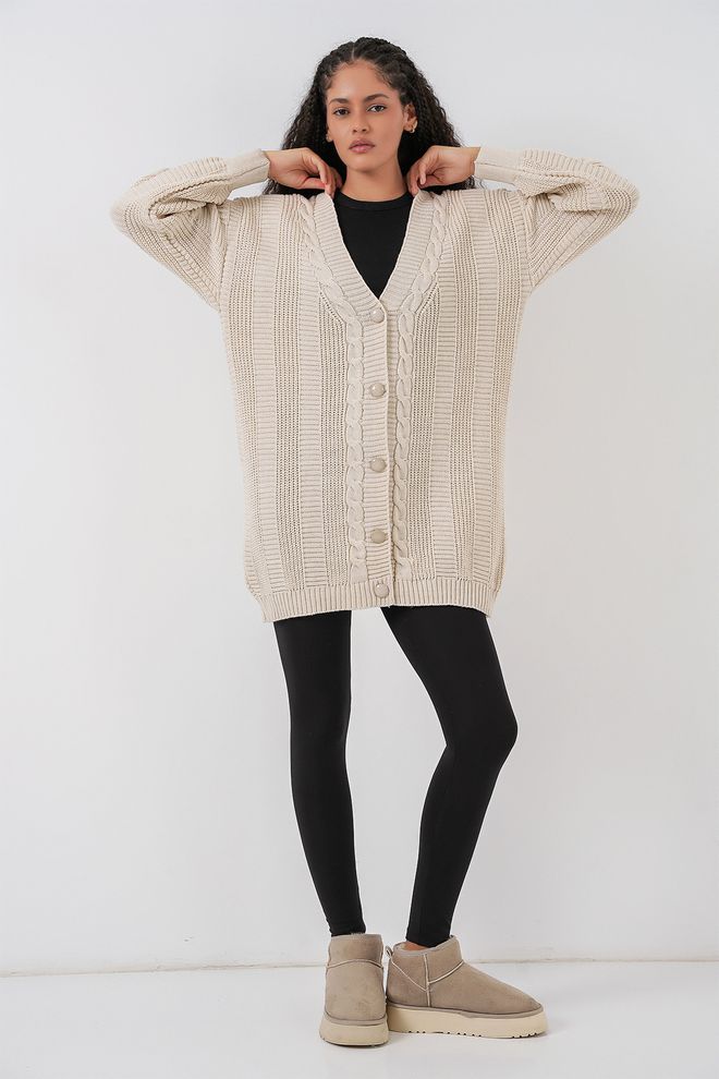Bigdart Бежевый Кардиган Оверсайз С Длинным Рукавом И V образным Вырезом Оптовая продажа одежды 1