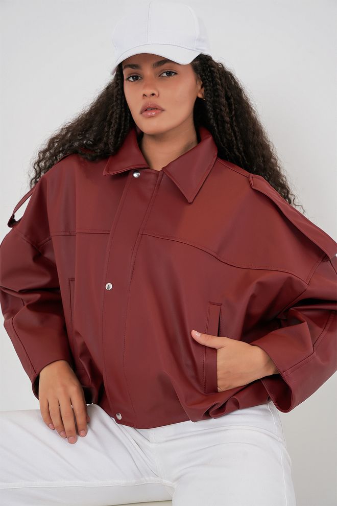Bigdart Rouge Bordeaux Blouson Surchemise Avec Fermeture À Bouton pression Vêtements en gros Décontracté