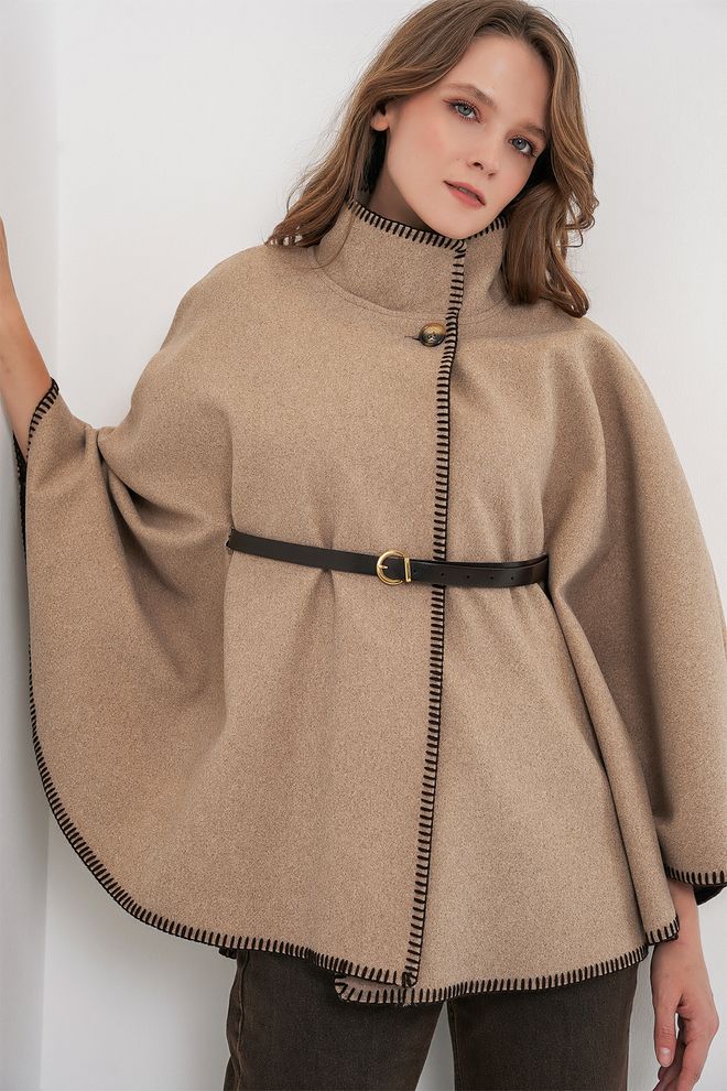Bigdart Poncho Bege Elegante Oversized Fit Roupas por atacado Outono