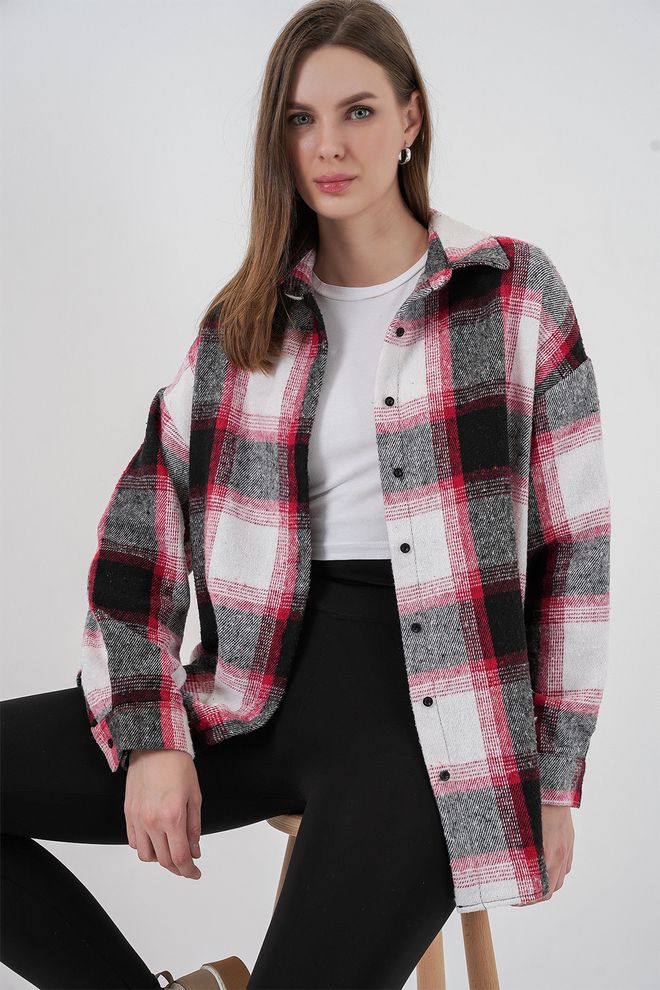 Bigdart Čierna Kockovaná Oversize Košeľa Veľkoobchod s oblečením Neformálny