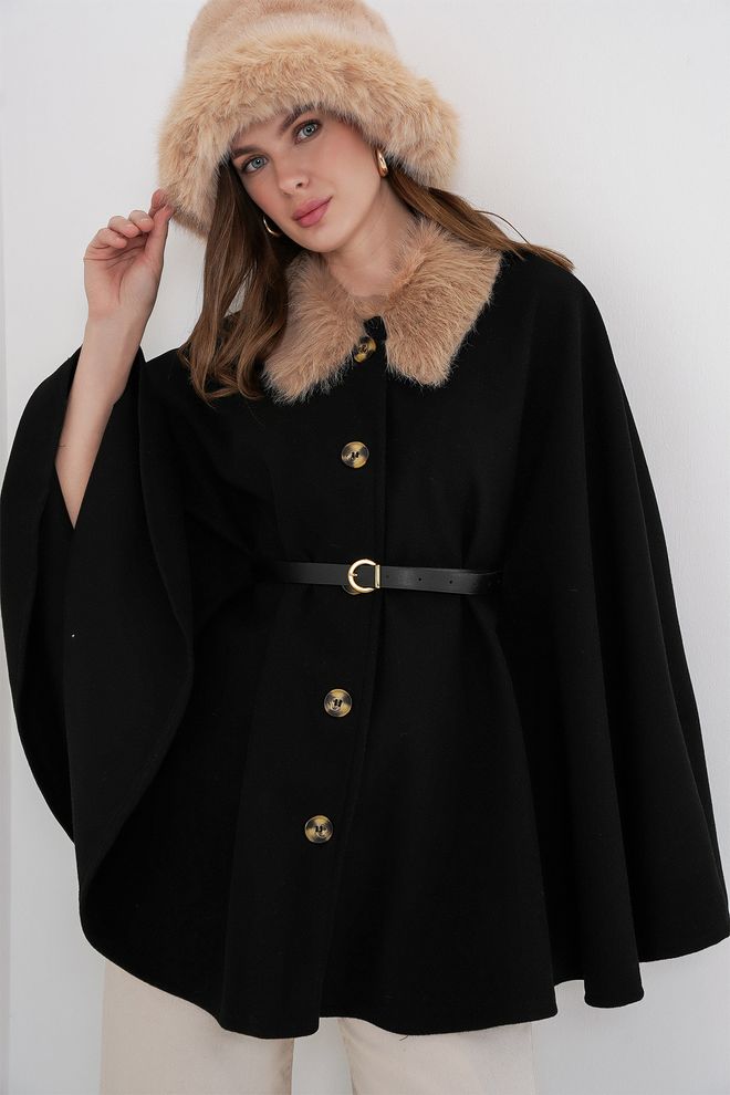 Bigdart Schwarz Elegantes Vintage Übergröße Poncho Großhandelskleidung Lässig