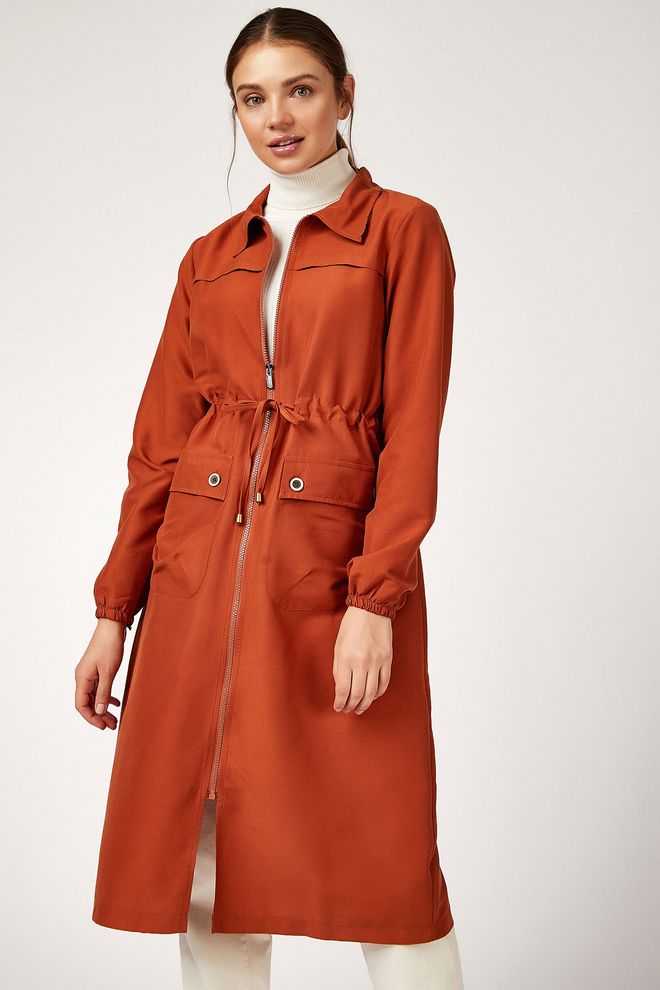 Bigdart Orange Trenchcoat Classic Single Breasted Zip Up Wholesale Clothing Modest